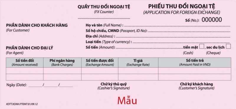 PHIẾU THU ĐỔI NGOẠI TỆ